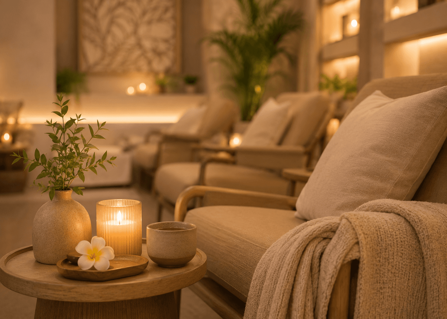 Soft seating in a wellness lounge